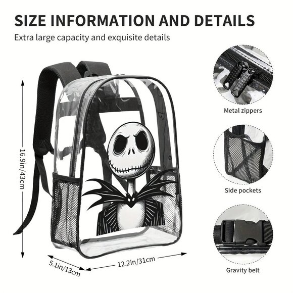 Disney Nightmare Before Christmas Jack Full-Size Transparent Backpack NWT - Picture 3 of 4